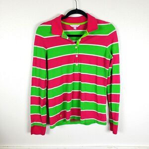 Women's Lilly Pulitzer Pink Green Stripe Long Sleeve Collared Shirt Size Large